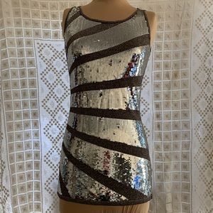 Belldini Silver and Grey Sequin Dress M